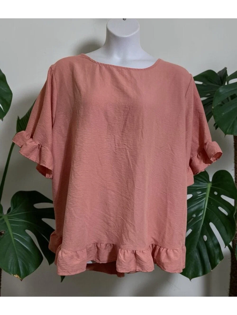 Women Pink Short Sleeve Pullover Polyester Blouse Sz 4X